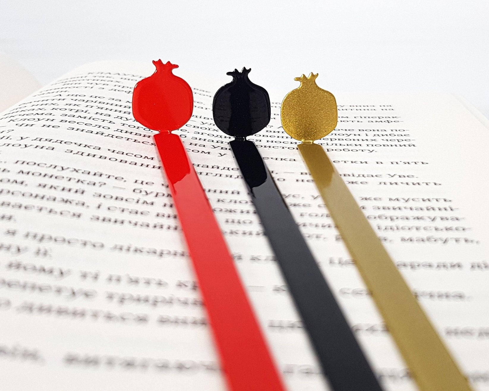 Pomegranate metal bookmark several bookmarks shown side by side