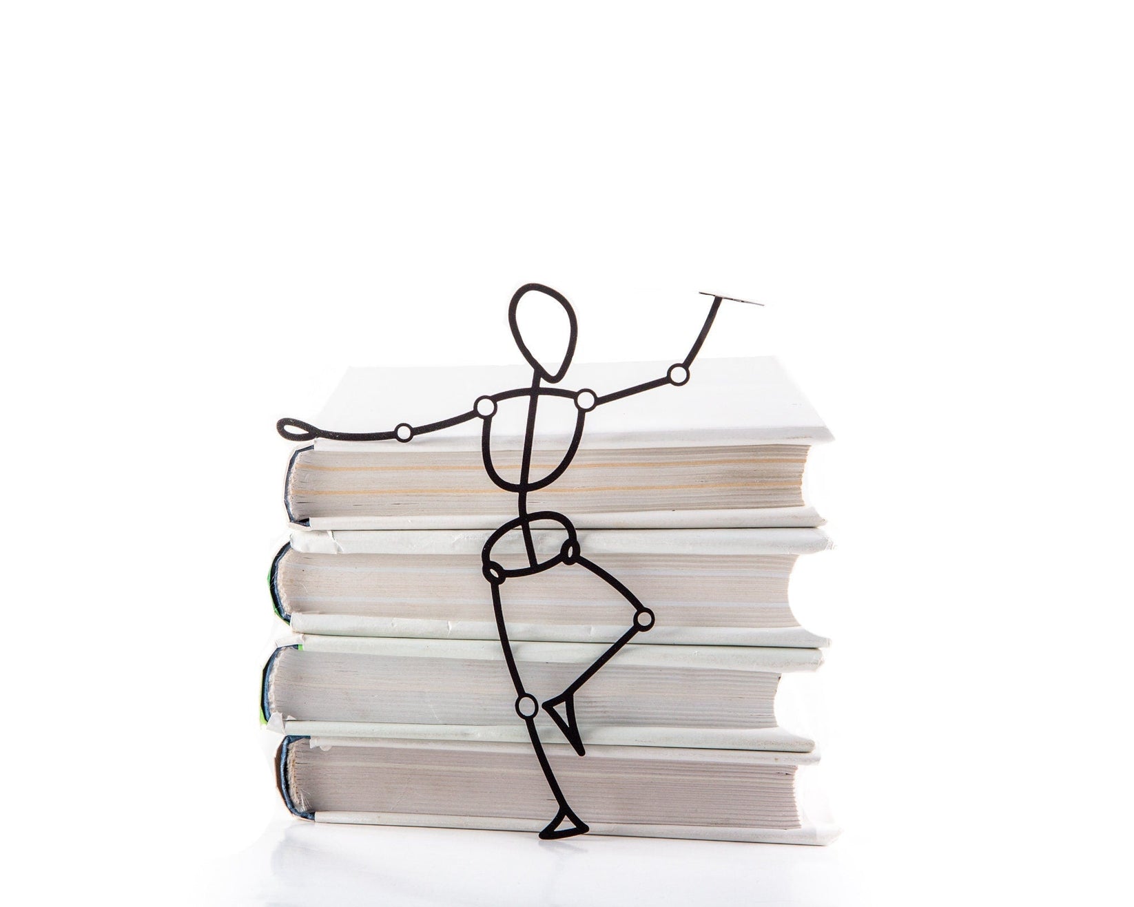 Reading Dummy Model metal bookmark shown with a stack of books