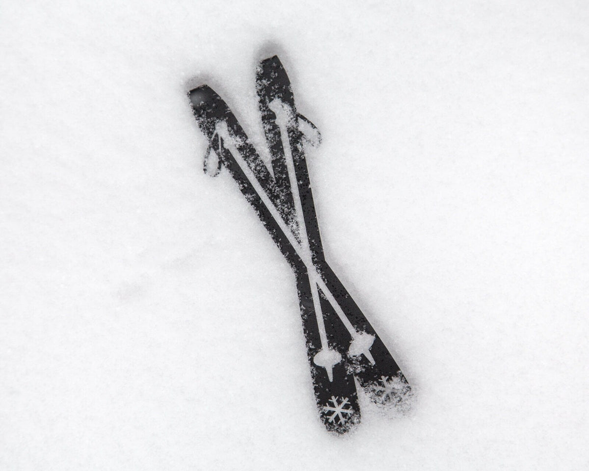 Skis metal bookmark on a coloured background