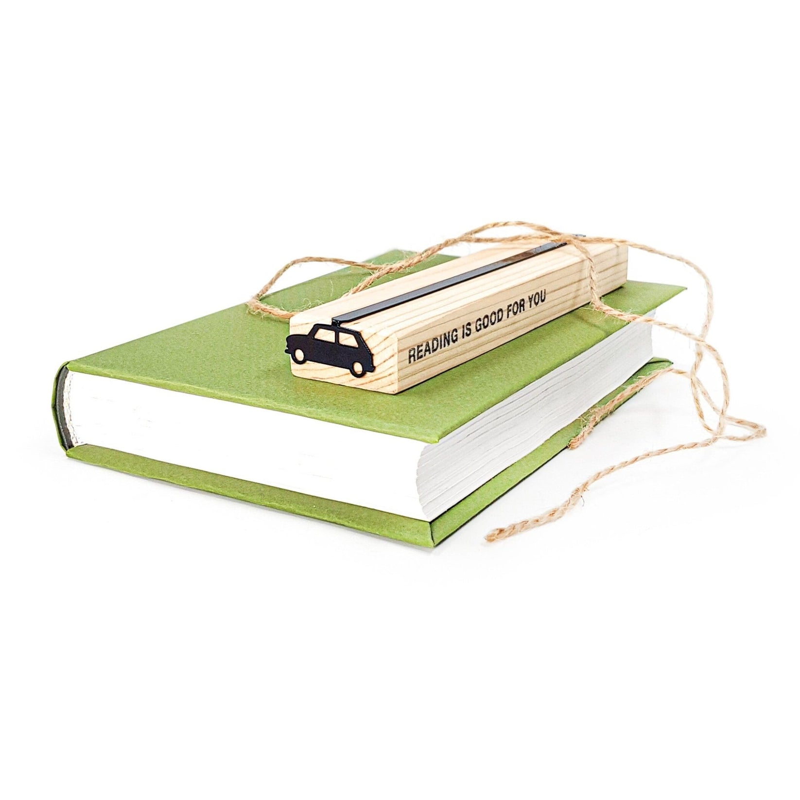 Black Car metal bookmark packed with kraft paper and twine as a gift