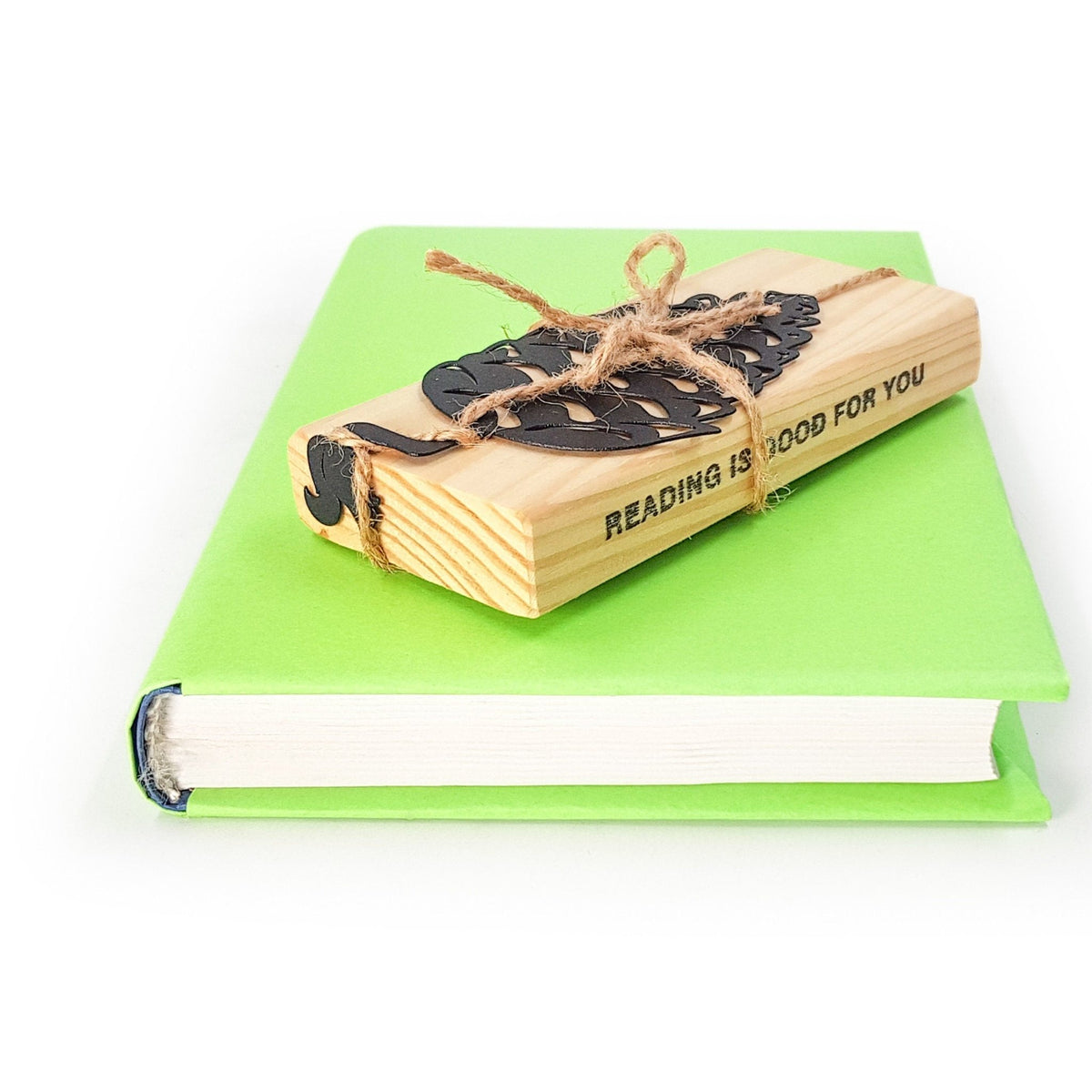 Squirrel and a Pinecone metal bookmark packed with kraft paper and twine as a gift