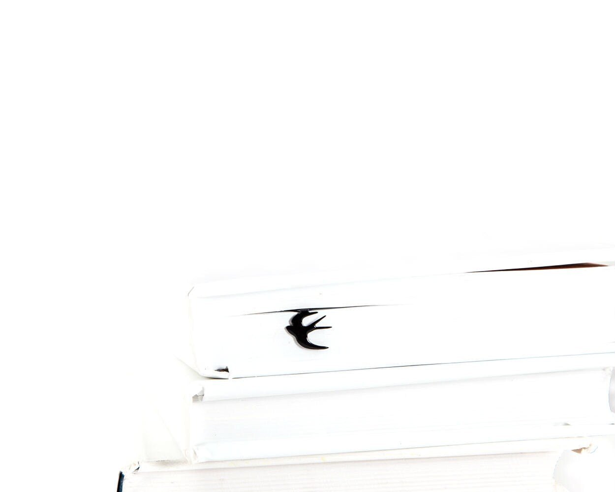 Swallow metal bookmark seen from the edge of a closed book