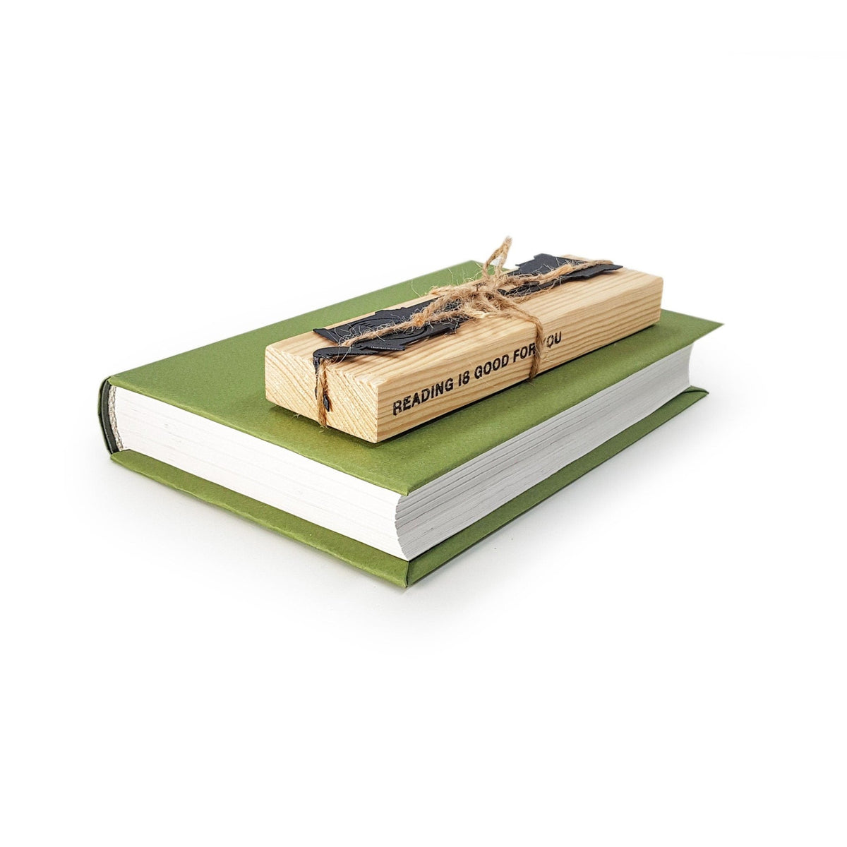 The Raven's Pendulum Dance metal bookmark with the engraved wooden gift block it ships with