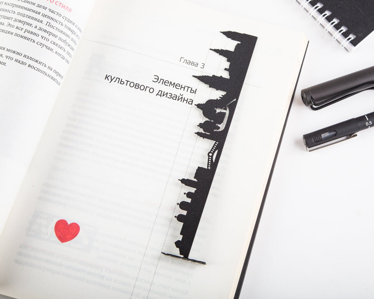 Venice metal bookmark tucked into a notebook