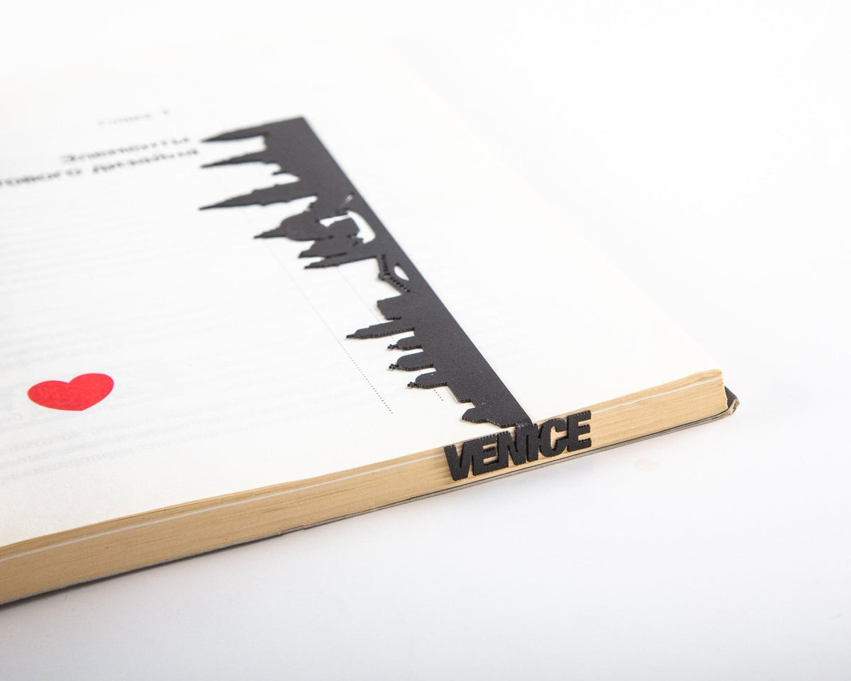 Venice metal bookmark with the engraved wooden gift block it ships with