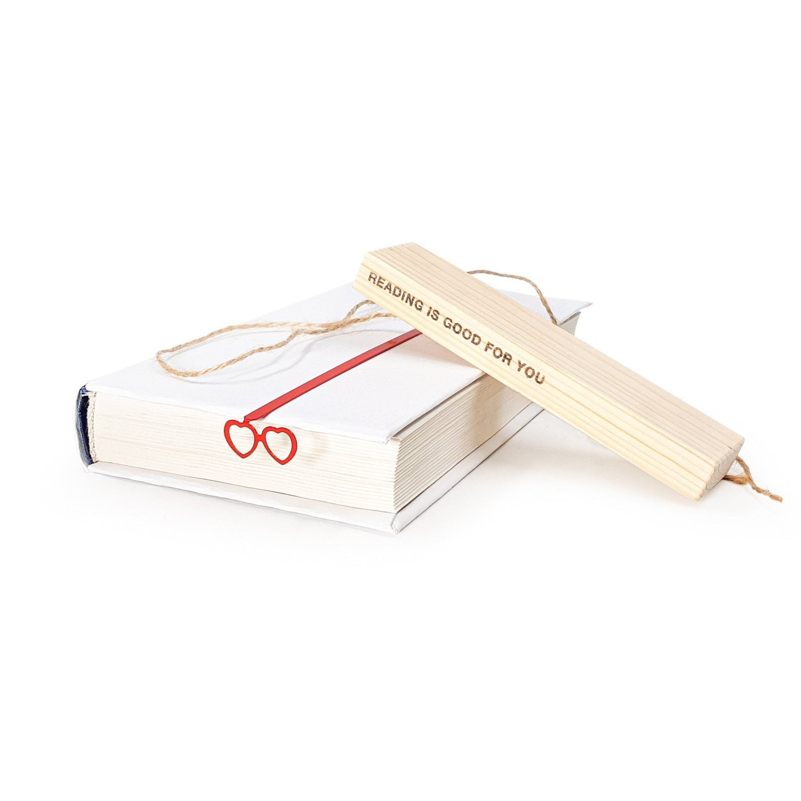 Vision Love metal bookmark in red with the engraved wooden gift block it ships with