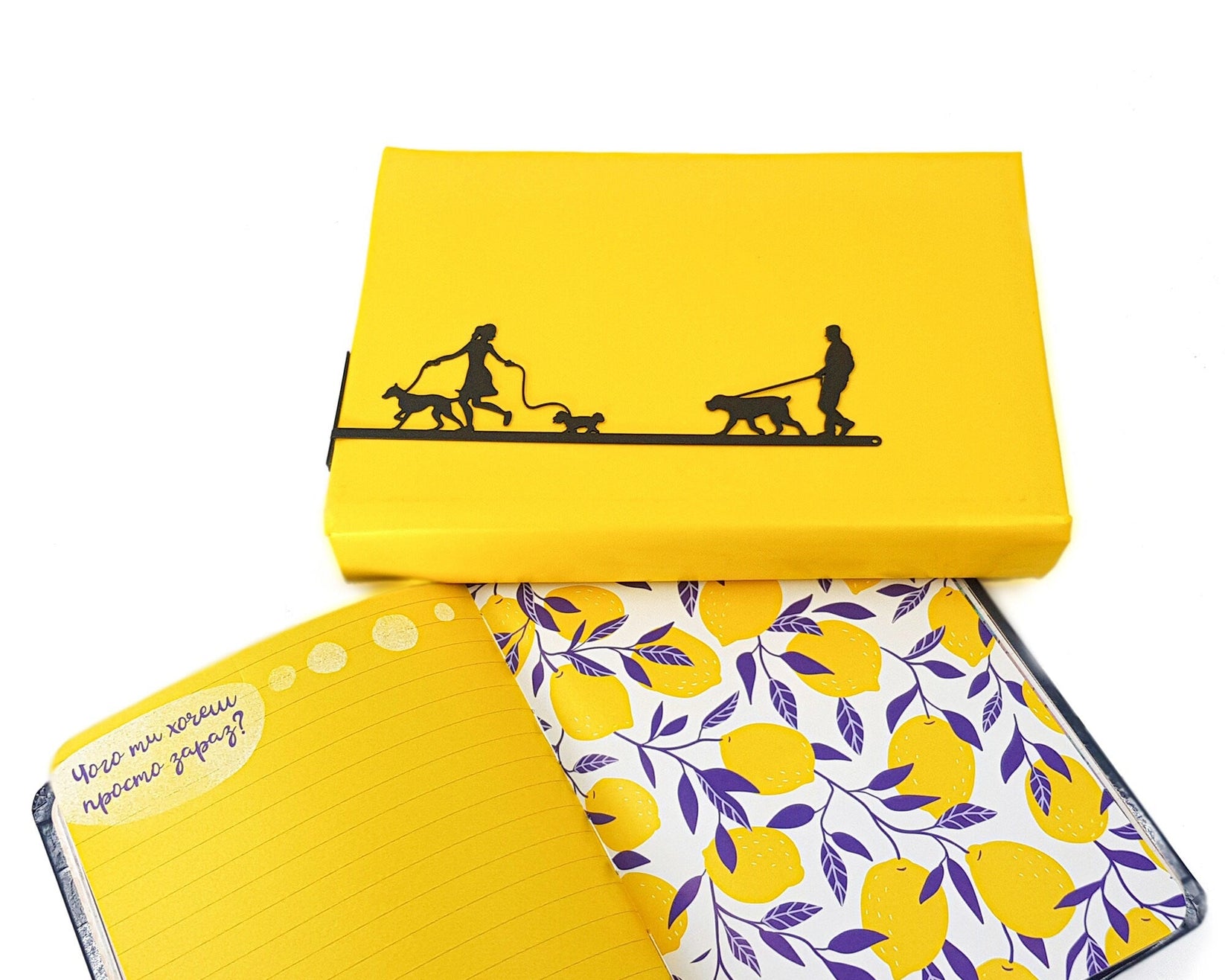Walking the Dog metal bookmark shot on a coloured surface