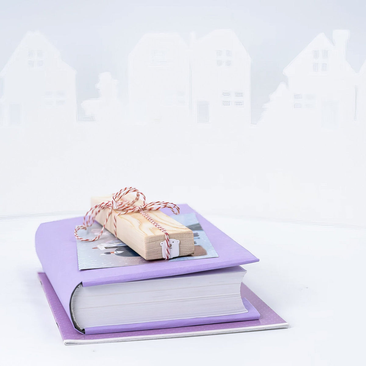 White Bear metal bookmark in white packed with kraft paper and twine as a gift
