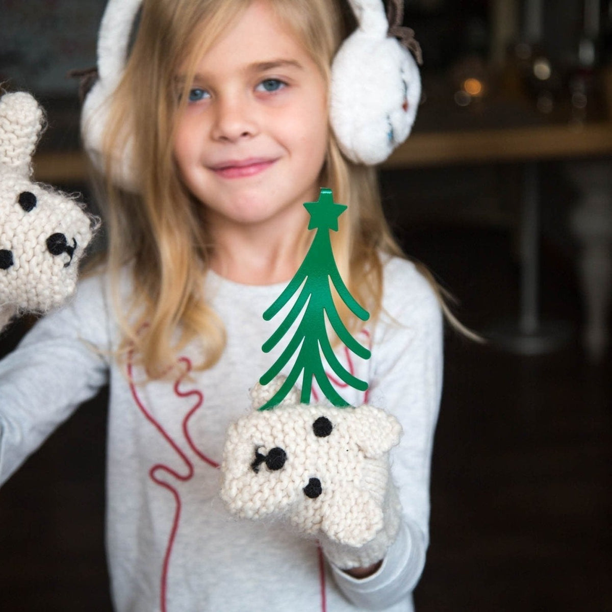 Christmas Tree metal bookmark — girl in dark photo wearing tree bookmark