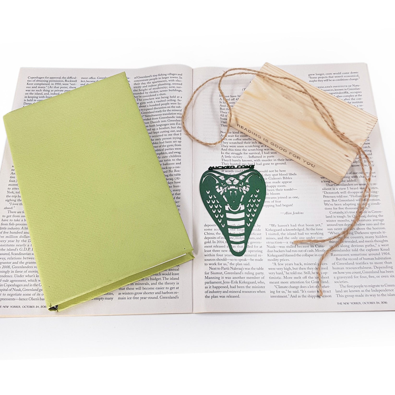 Cobra metal bookmark packed with kraft paper and twine as a gift