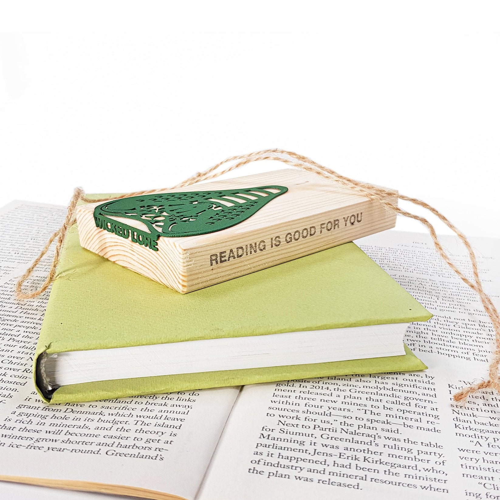 Cobra metal bookmark with the engraved wooden gift block it ships with