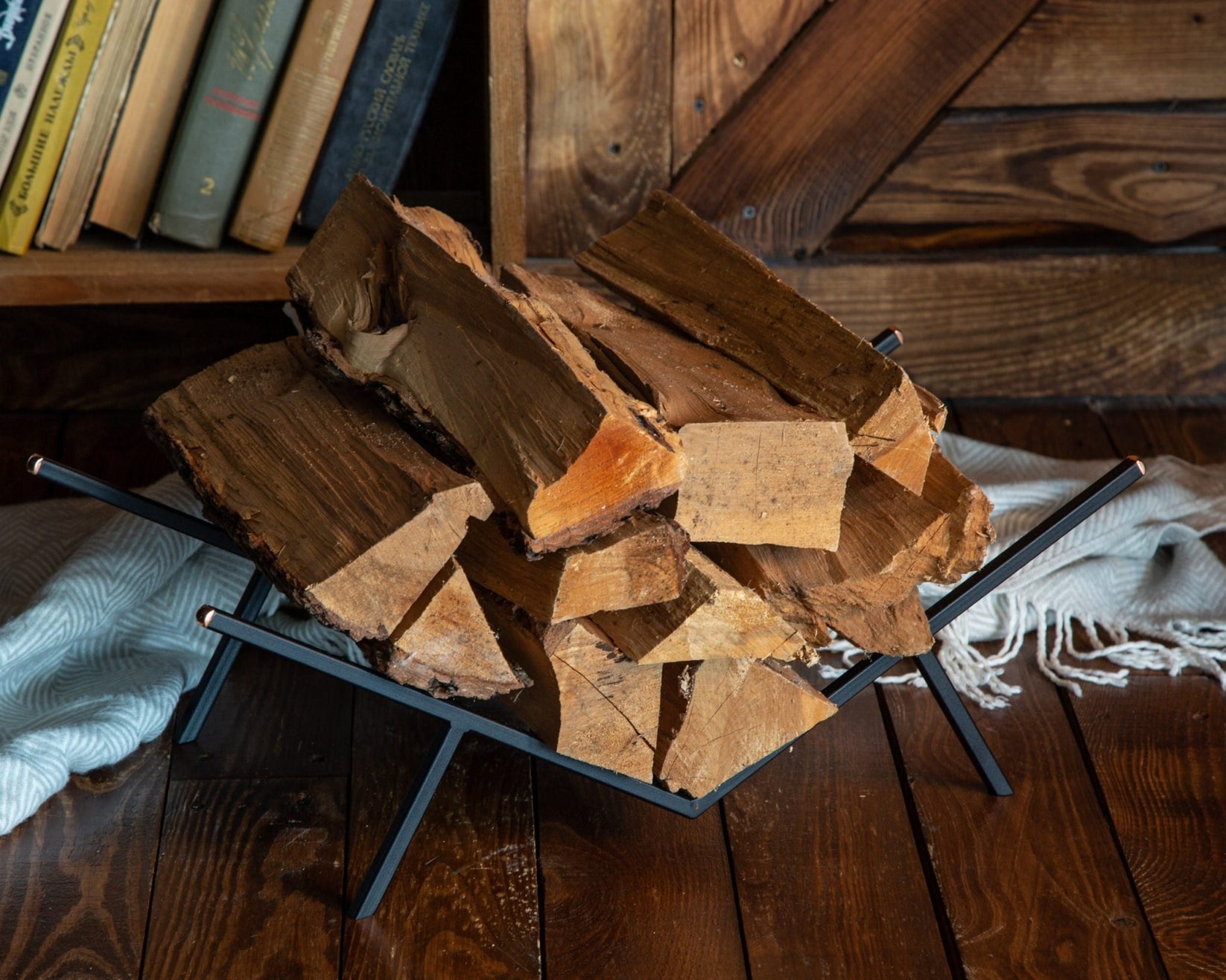 Compact Log Holder With Copper Accents - Atelier Article