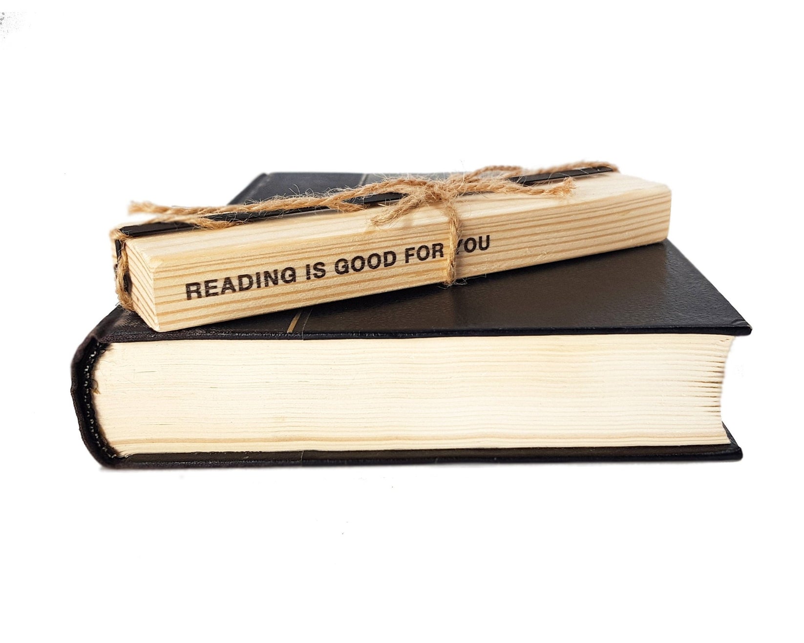 Cross metal bookmark with the engraved wooden gift block it ships with