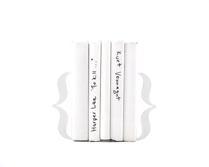 Curly Braces Metal Bookends – laser-cut powder-coated steel, black, photo 1