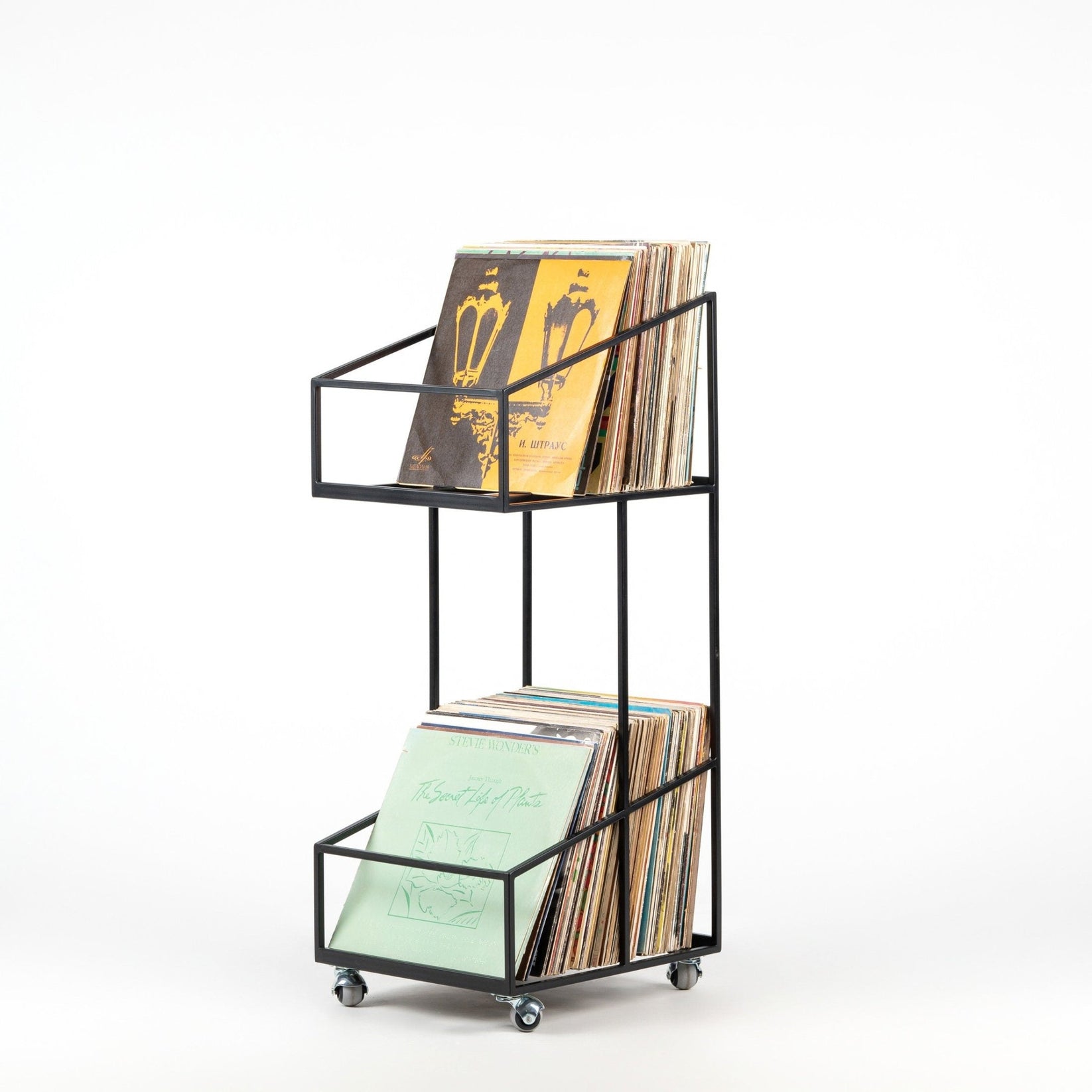 Premium Quality Hand-welded Double Deck Shopping Cart Style LP Record Mobile Stand. - Atelier Article
