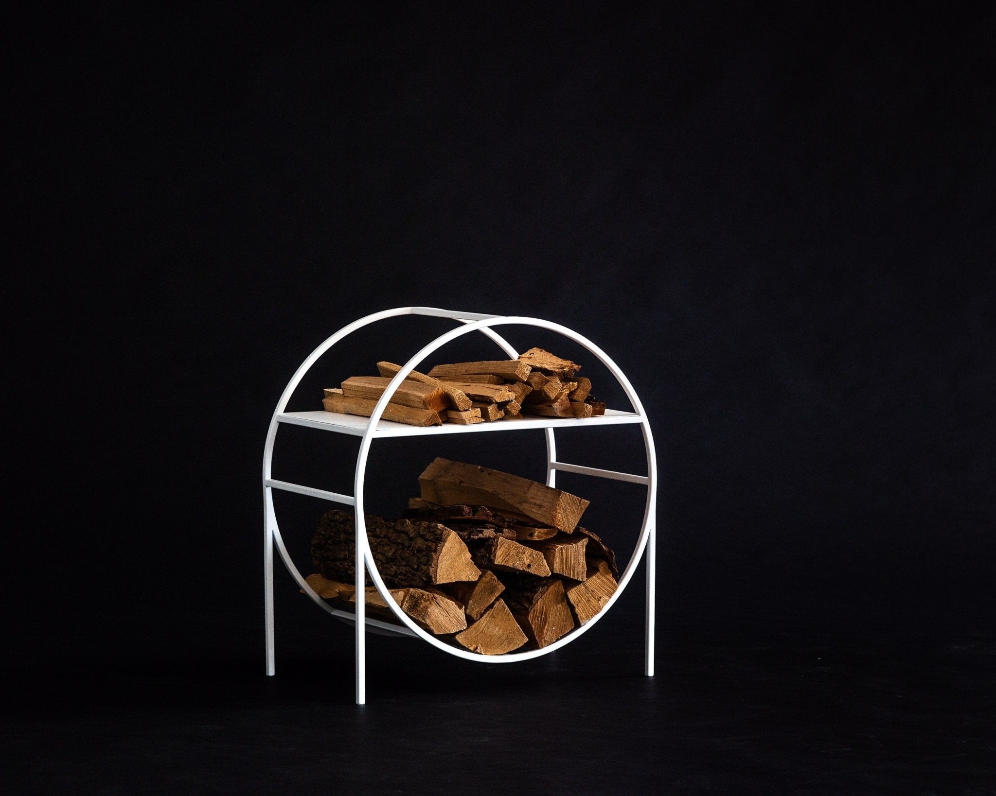 Elegant White Compact Round Log Holder - Premium Firewood Storage Hand - Welded in Ukraine - Atelier Article