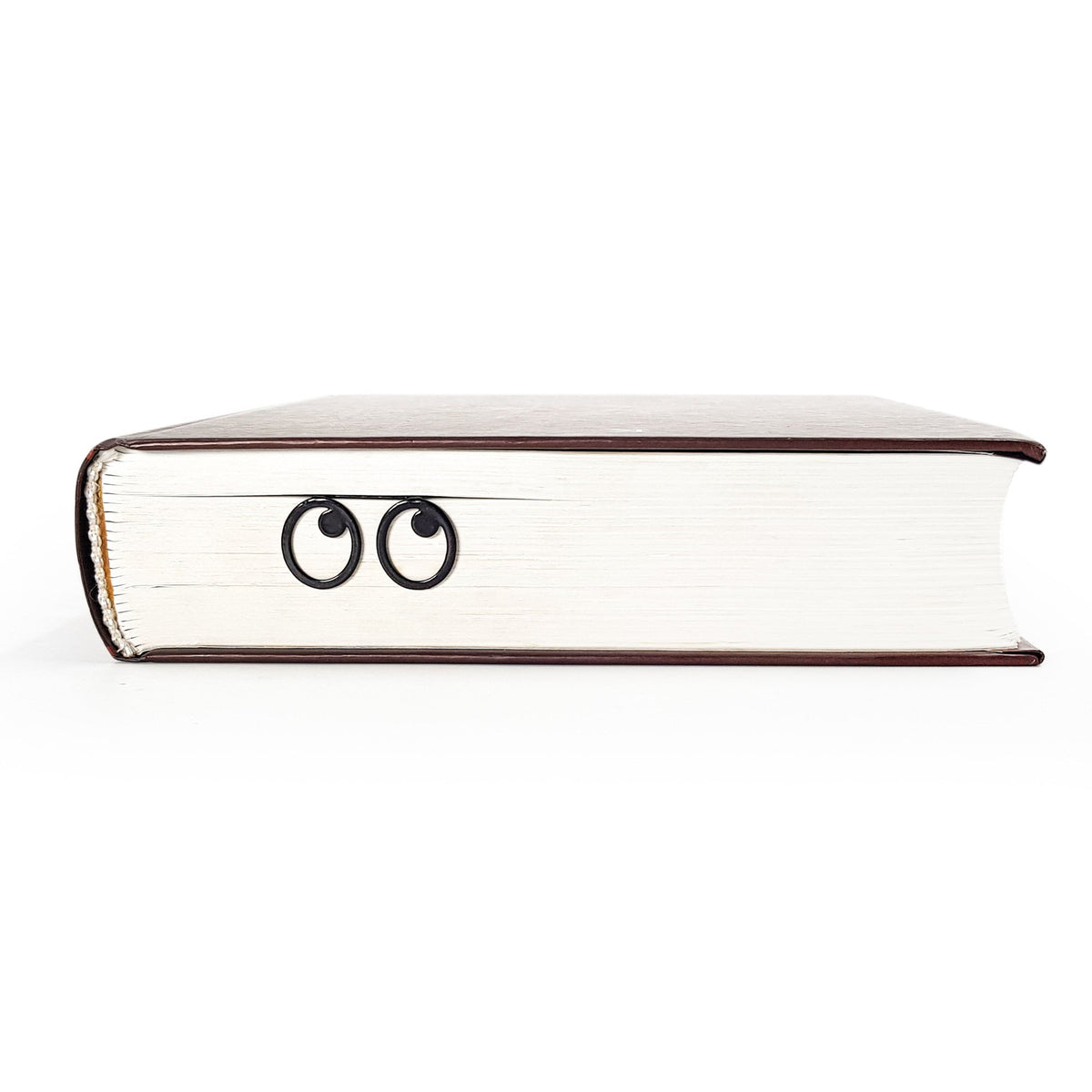 Eyes Glasses metal bookmark seen from the edge of a closed book