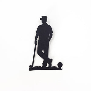 Black metal golf player bookmark shown as a silhouette on a white background.
