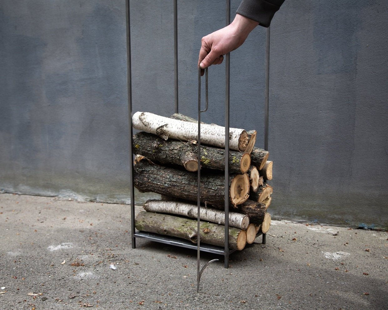 Hand-Welded Iron Log Holder – Slim Firewood Storage for Indoors/Outdoors - Atelier Article