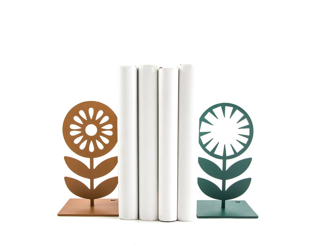 Nordic Flower Metal Bookends: Scandinavian Design Book Holder — view 1