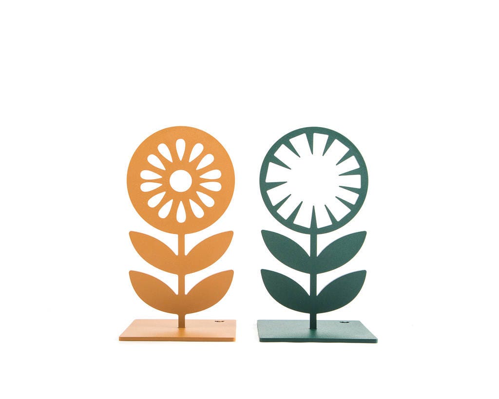 Nordic Flower Metal Bookends: Scandinavian Design Book Holder — view 2