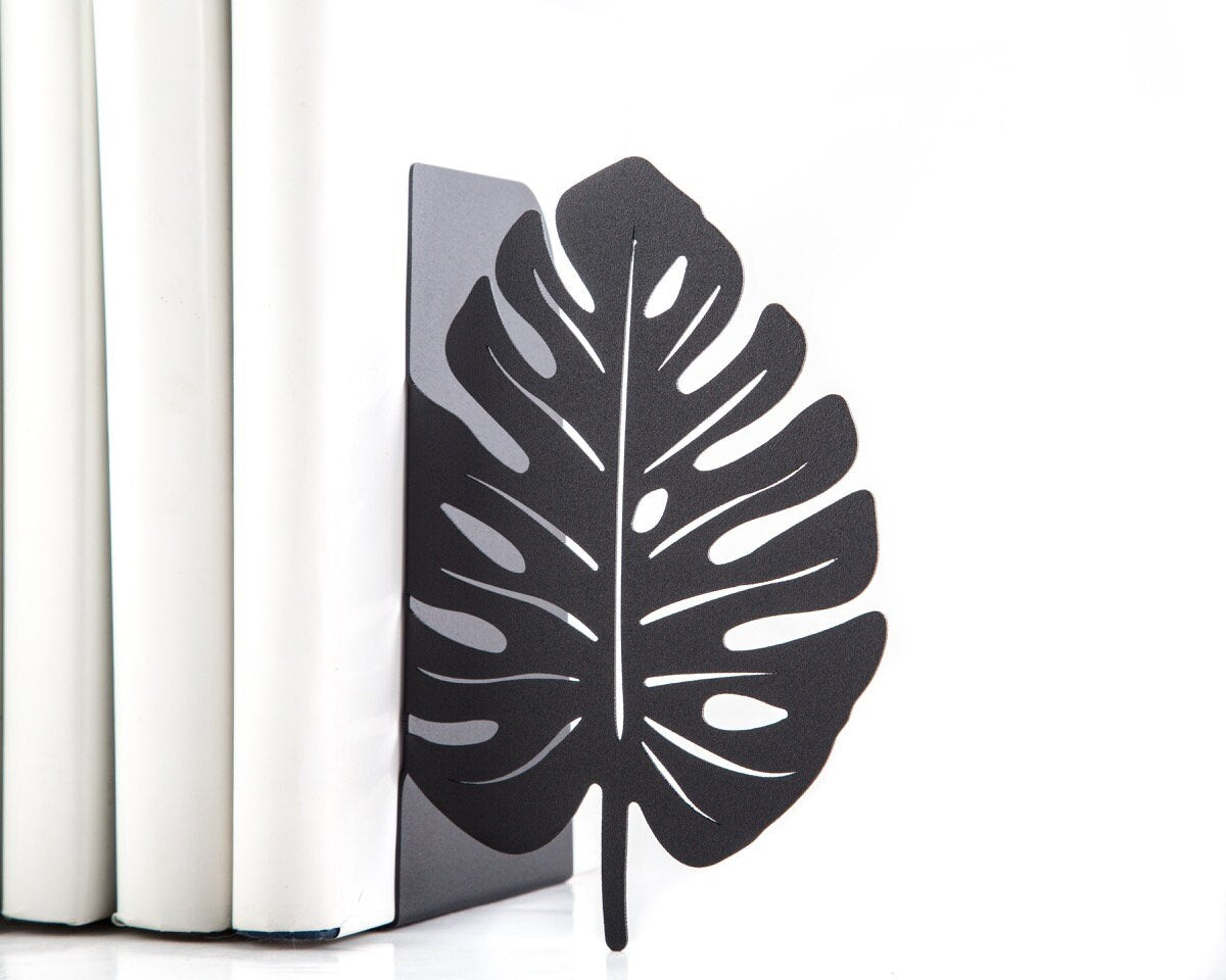 Monstera Leaf Metal Bookends – black – laser-cut steel, photo 3