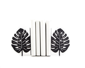 Monstera Leaf Metal Bookends – black – laser-cut steel, photo 1