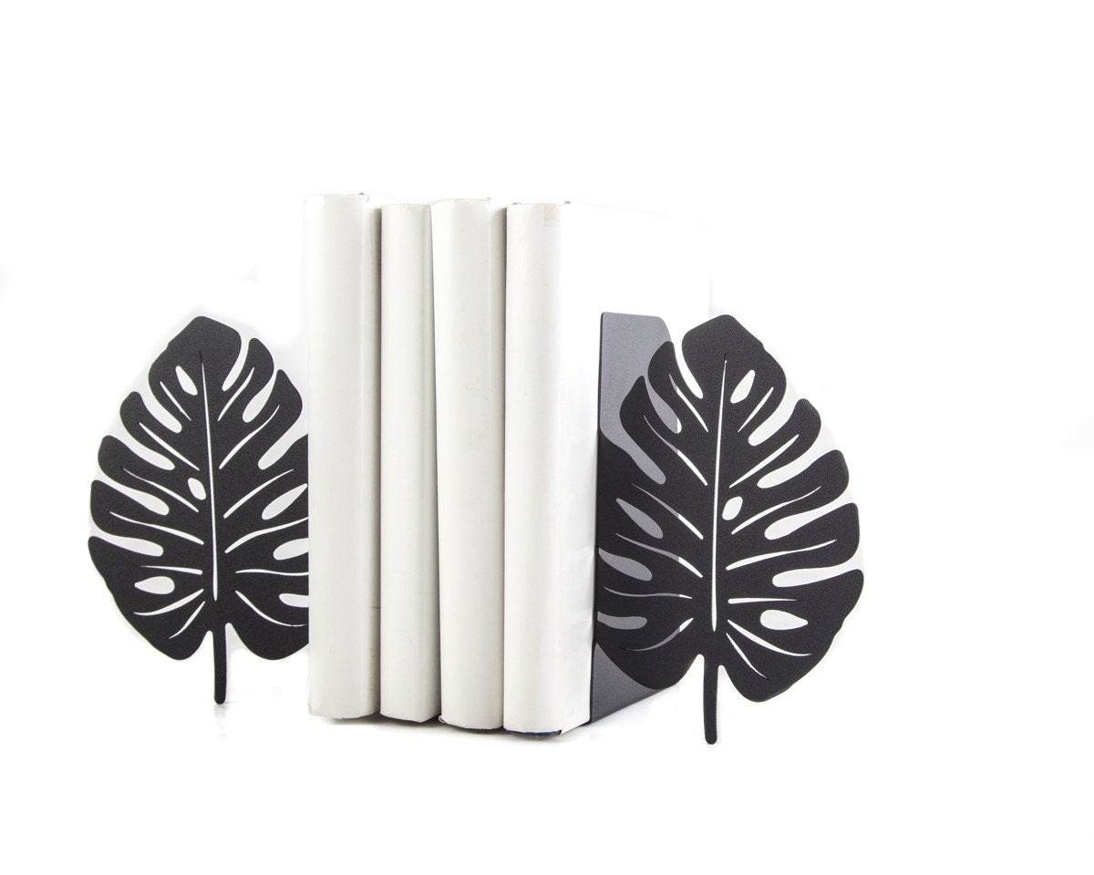 Monstera Leaf Metal Bookends – black – laser-cut steel, photo 4
