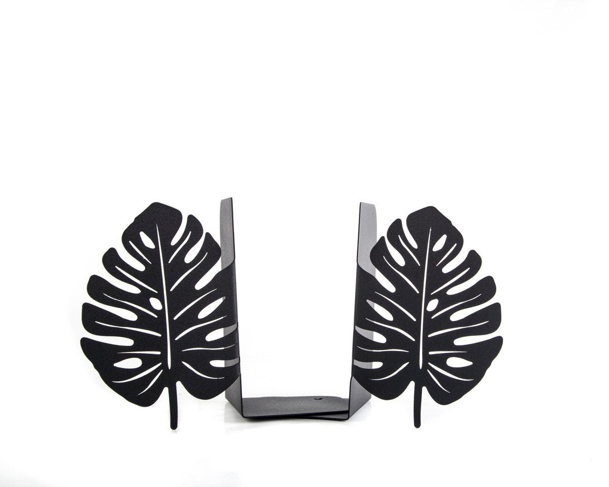 Monstera Leaf Metal Bookends – black – laser-cut steel, photo 5