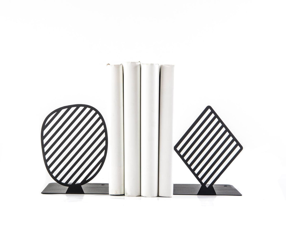 Modern metal bookends Stripes Limited by Atelier Article. We design and make these bookends in our workshop, in Cherkasy, Ukraine. The bookends are unique, not mass manufactured.