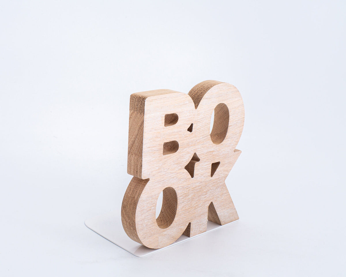 Wooden bookends Book. The word book is cut out of a wooden board - Design Atelier Article