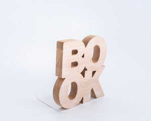 Wooden bookends Book. The word book is cut out of a wooden board - Design Atelier Article