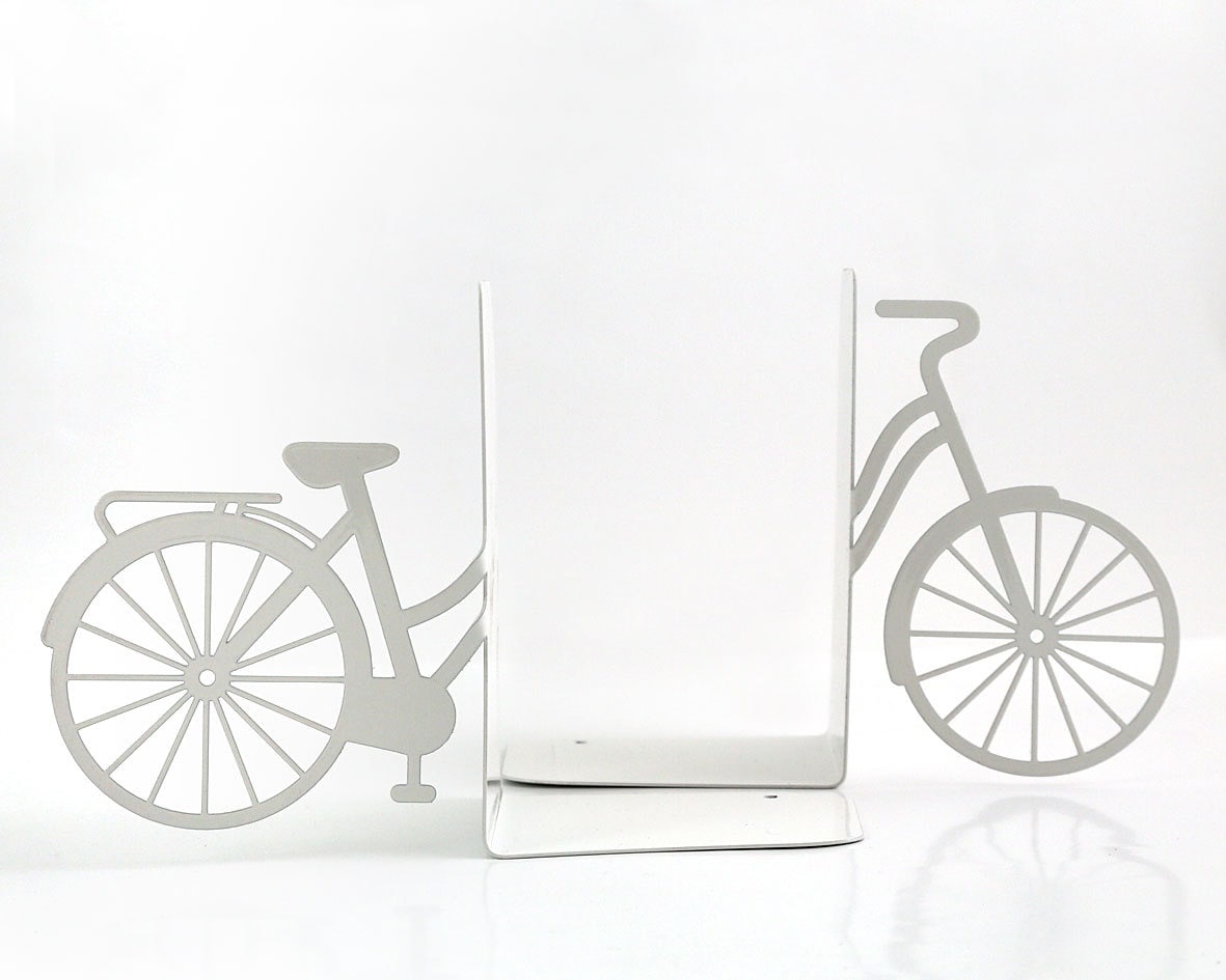 Bike Metal Bookends – white – laser-cut steel, photo 3