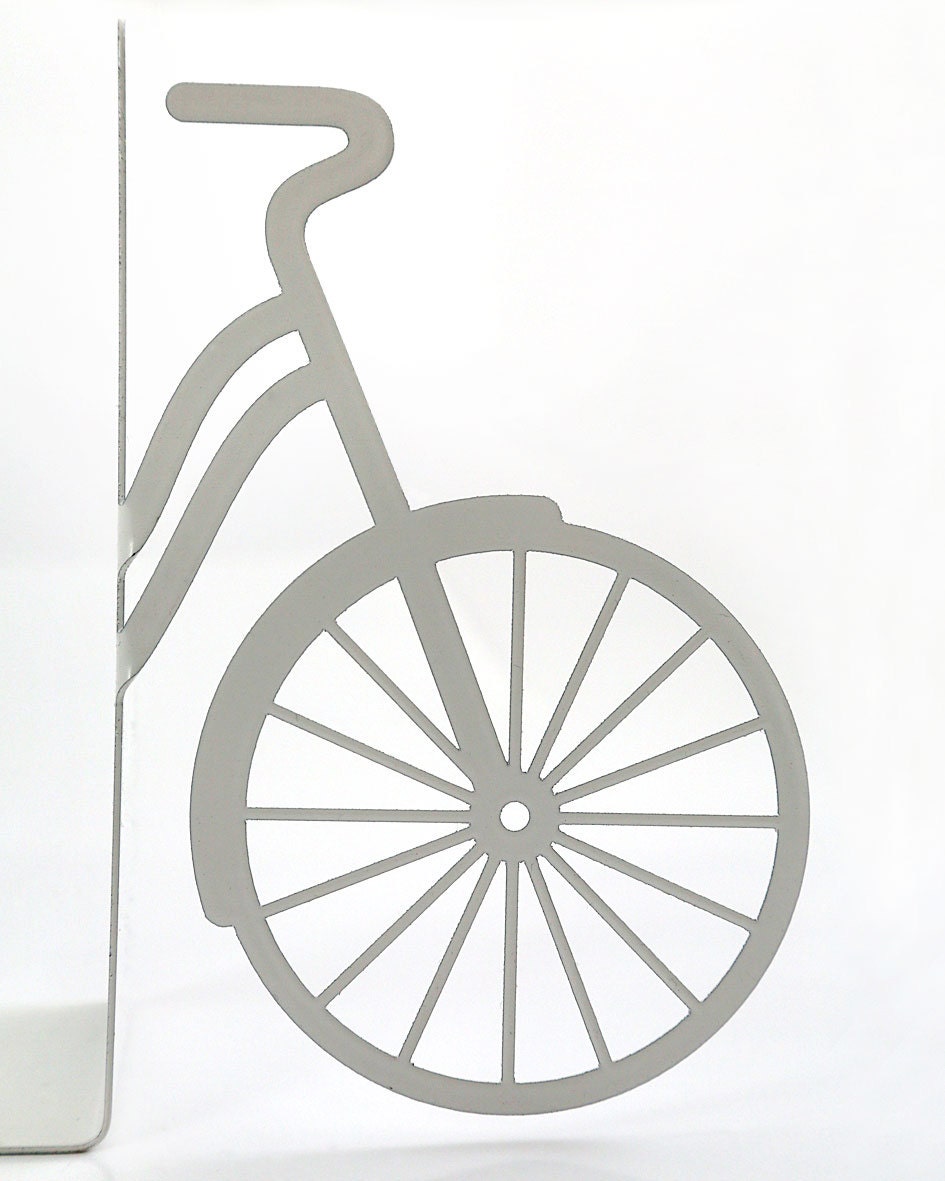Bike Metal Bookends – white – laser-cut steel, photo 2