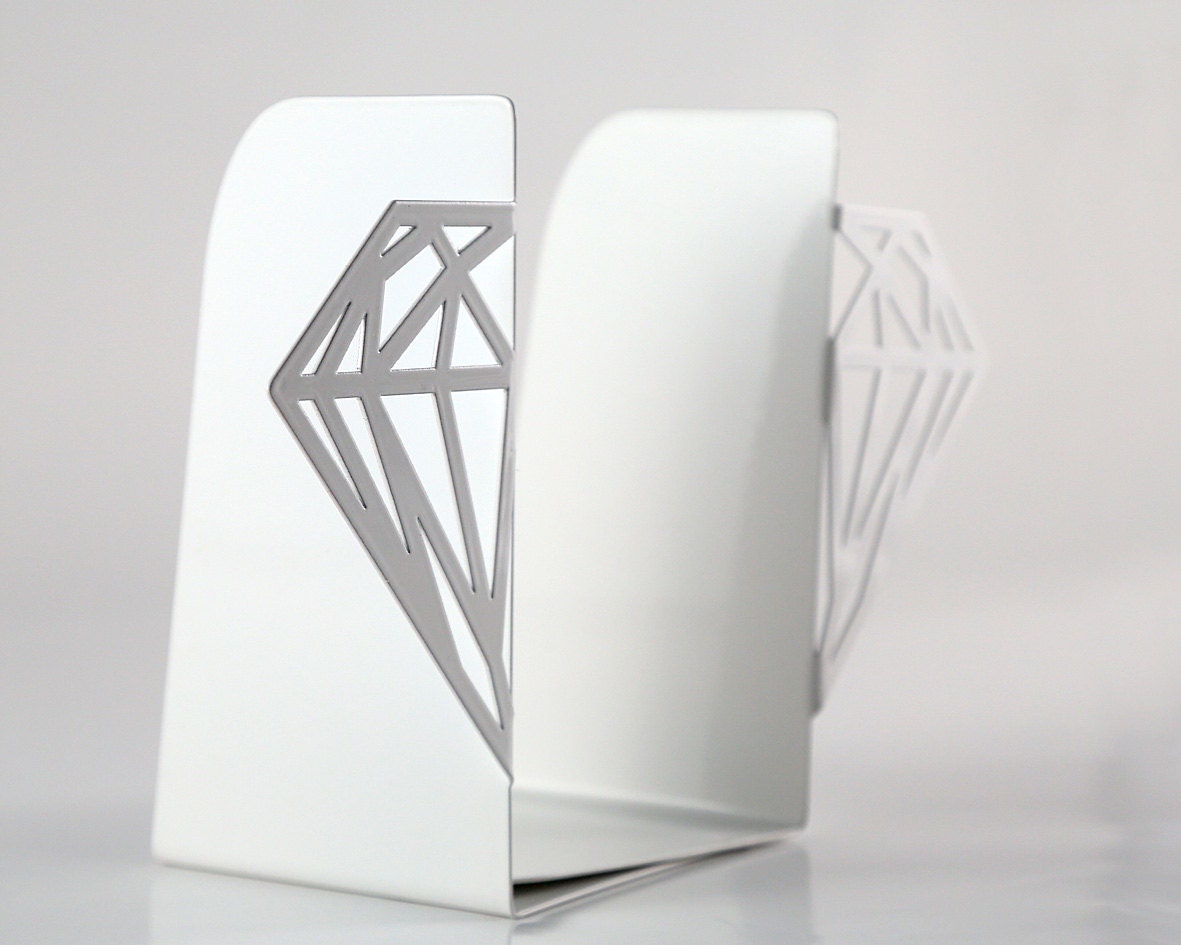 Gold Diamond Metal Bookends – white – laser-cut steel, photo 4