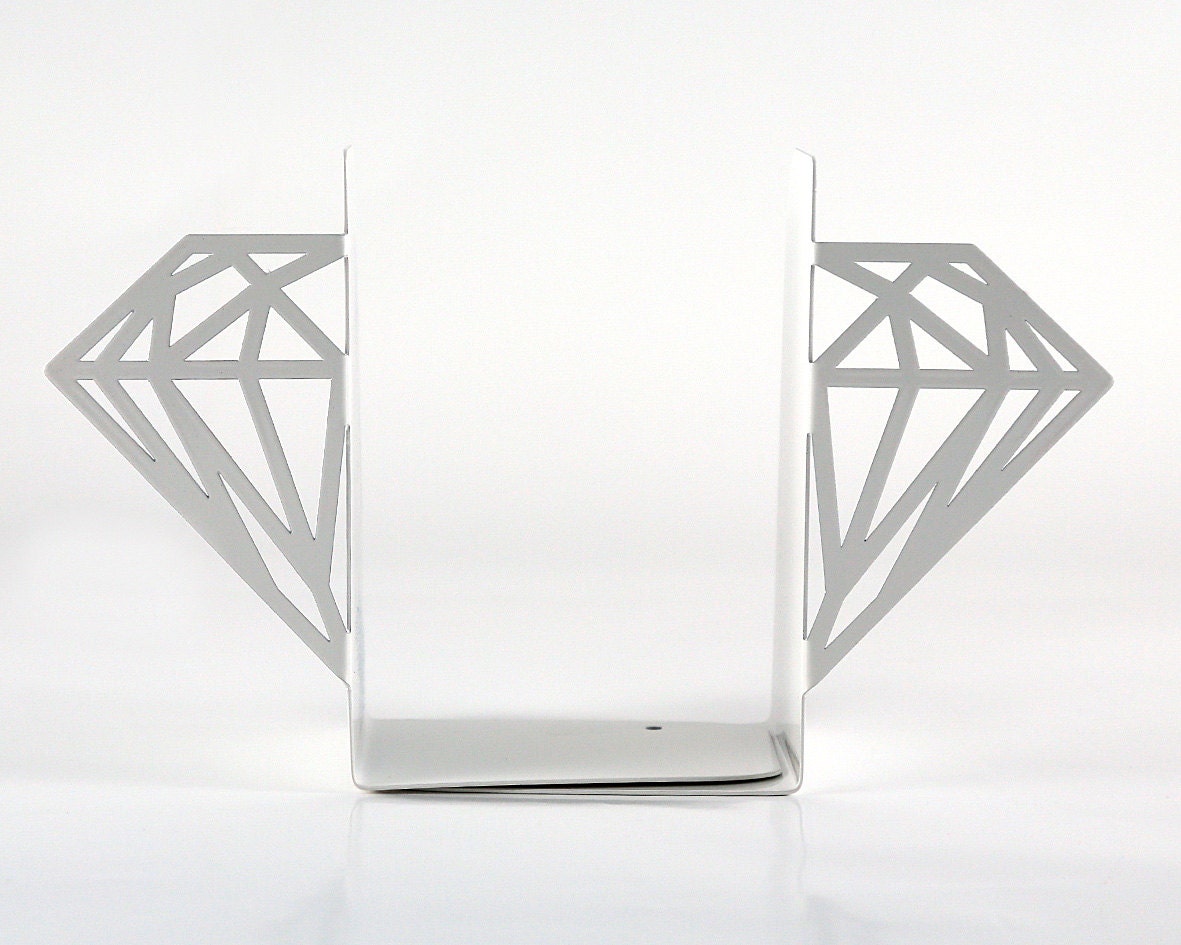 Gold Diamond Metal Bookends – white – laser-cut steel, photo 5