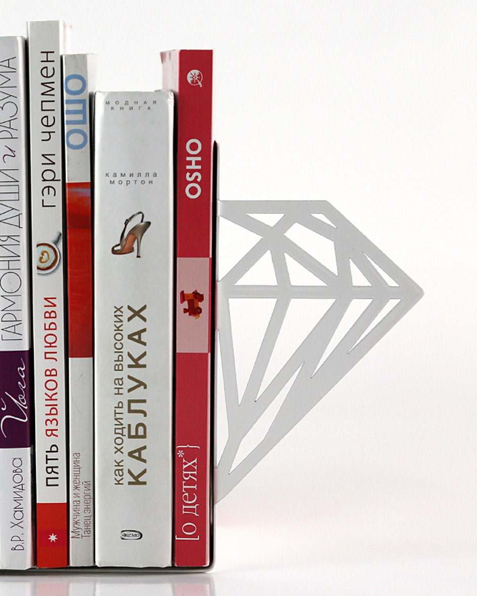 Gold Diamond Metal Bookends – white – laser-cut steel, photo 3