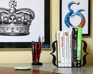 Curly Braces Metal Bookends – black – laser-cut steel, photo 2
