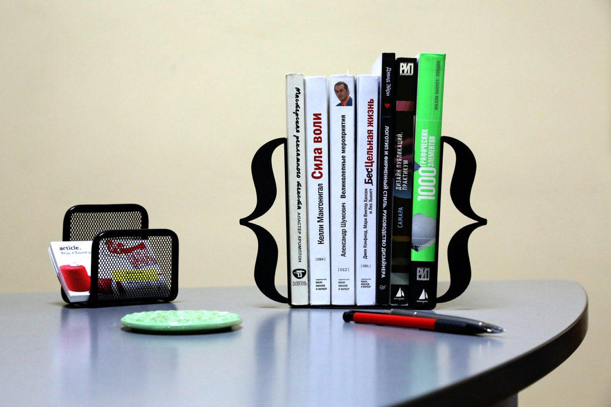 Curly Braces Metal Bookends – black – laser-cut steel, photo 4