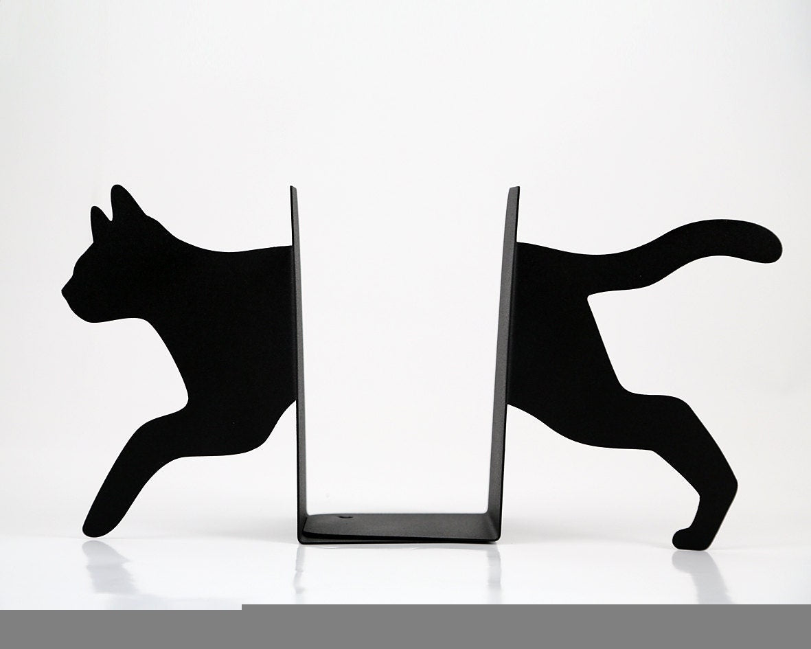Running Cat Metal Bookends – laser-cut steel, photo 3