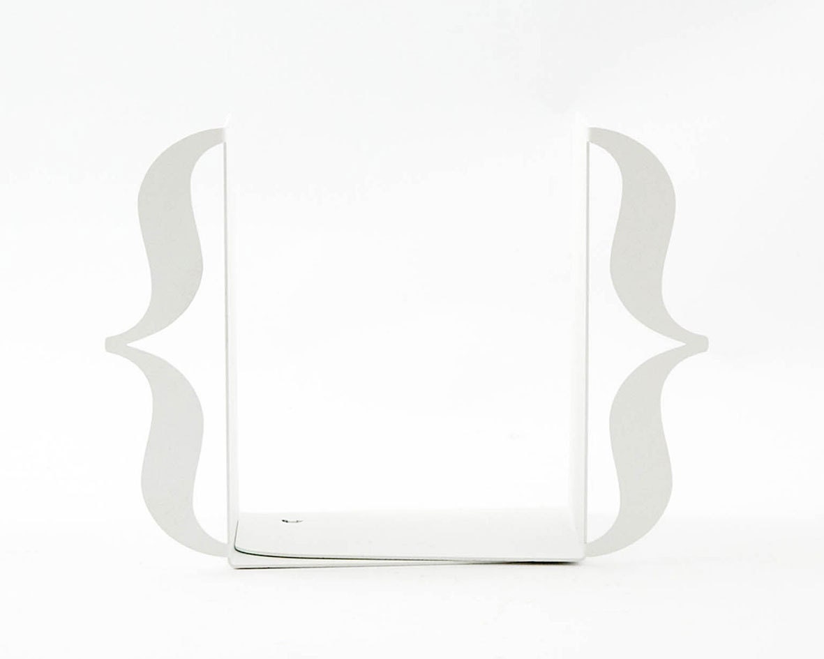 Curly Braces Metal Bookends – white – laser-cut steel, photo 2