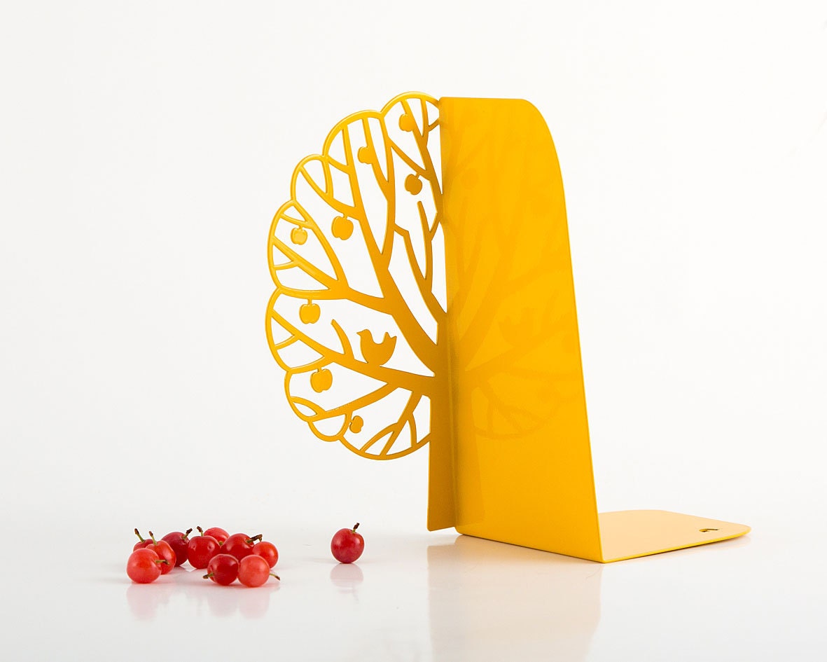 Metal Tree Bookends – yellow – laser-cut steel, photo 4