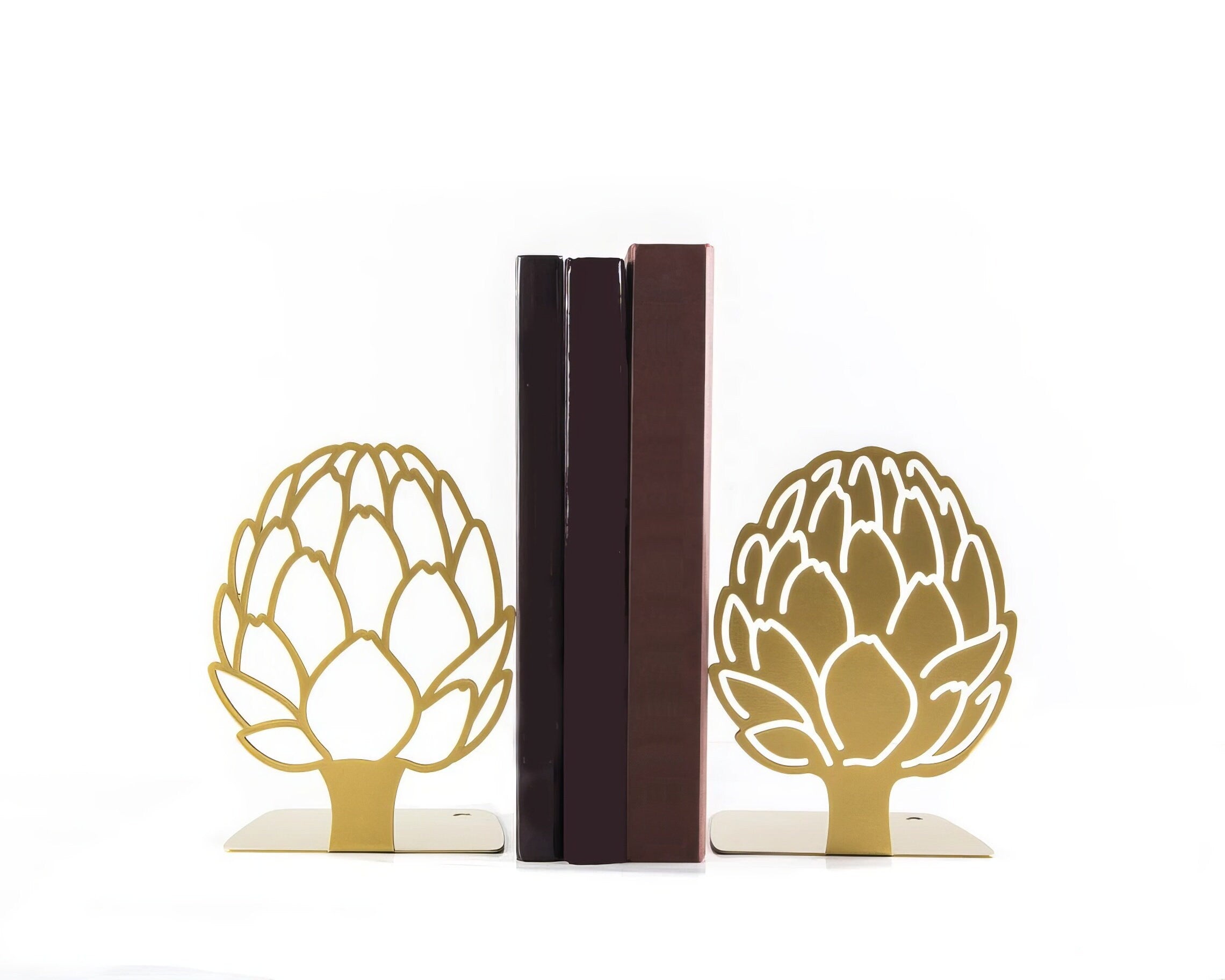 Metal Artichoke Bookends – gold – laser-cut steel, photo 1