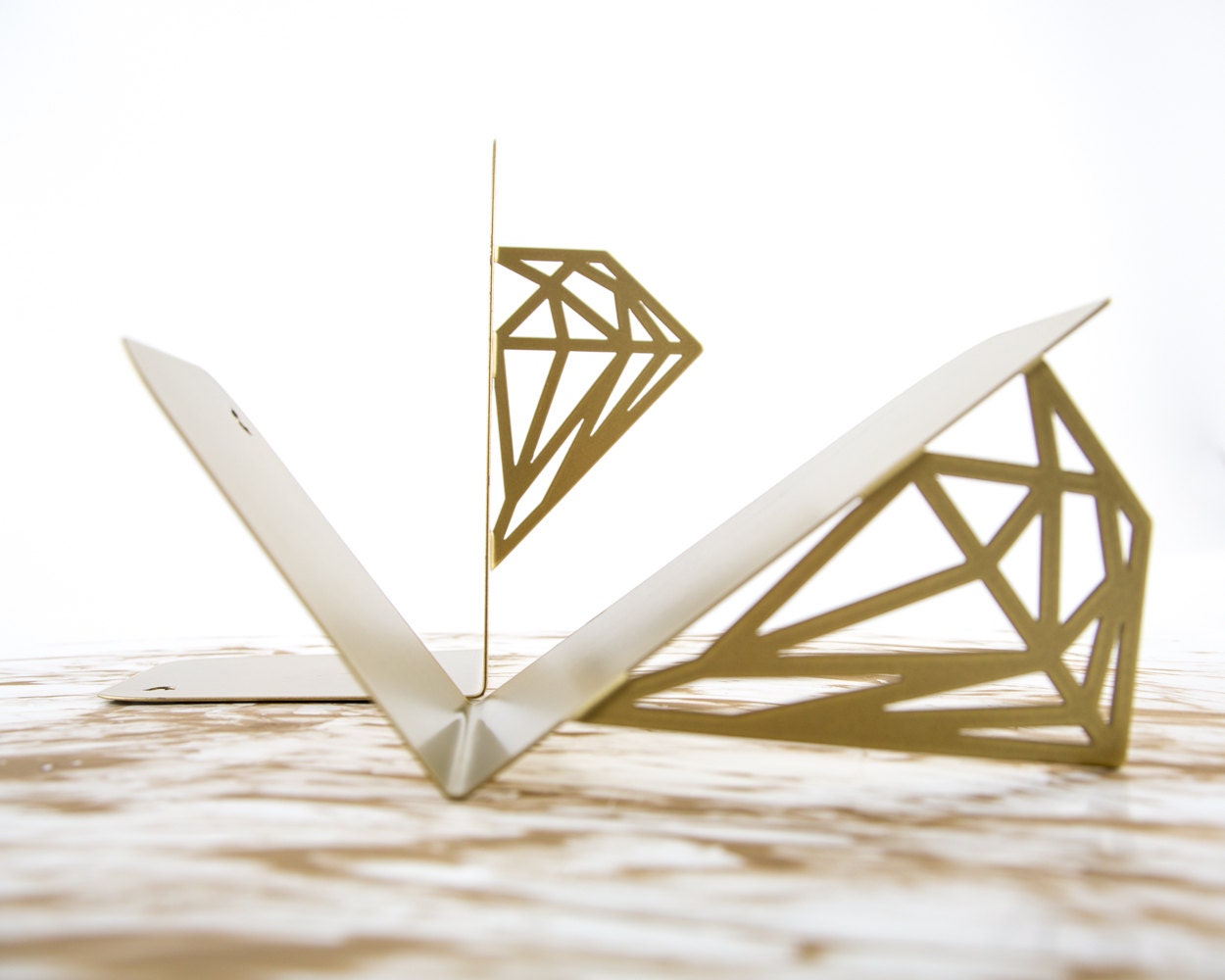 Gold Diamond Metal Bookends – gold – laser-cut steel, photo 5