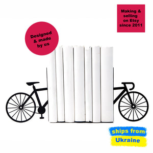 Bike Metal Bookends – black – laser-cut steel, photo 1