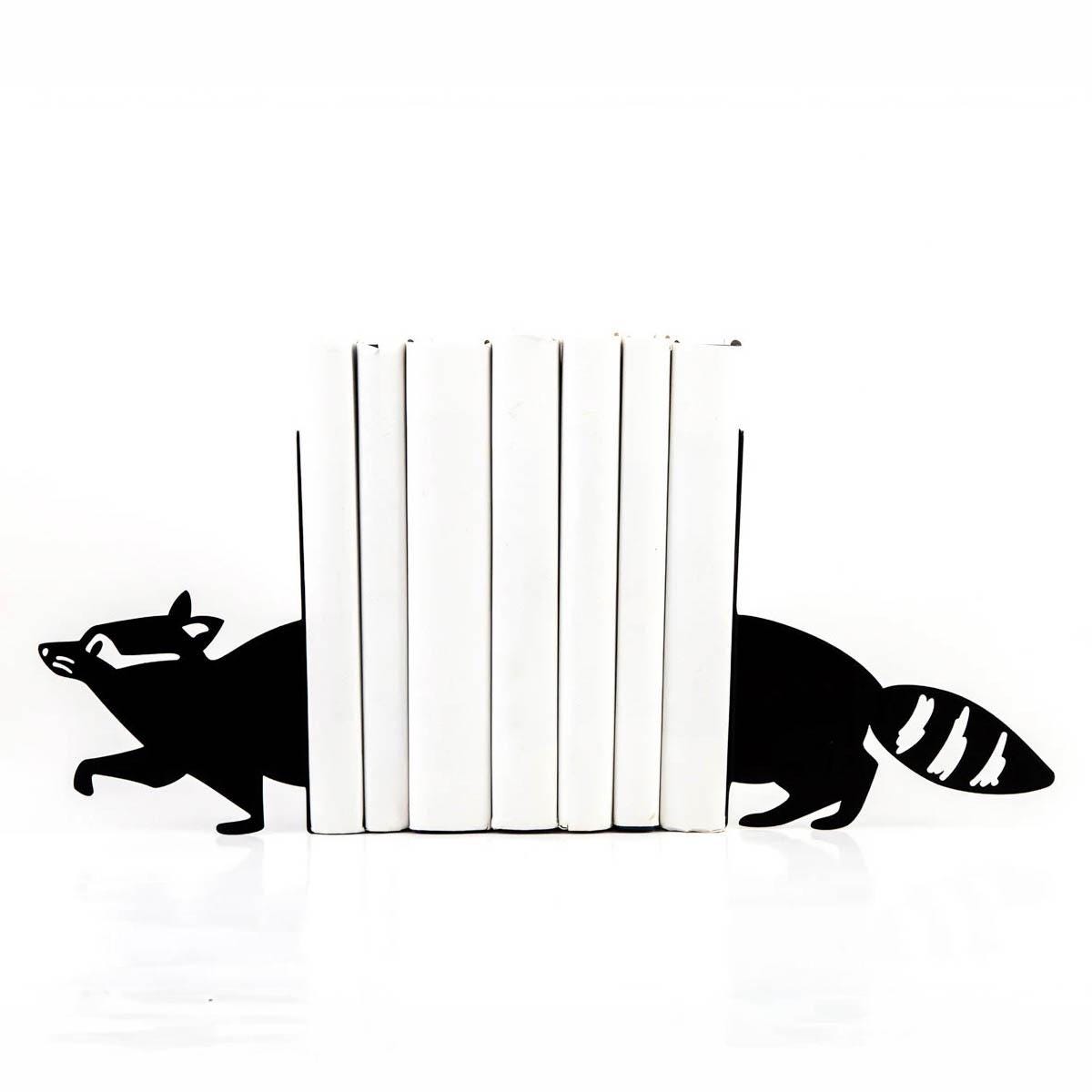 Black metal bookends Raccoon