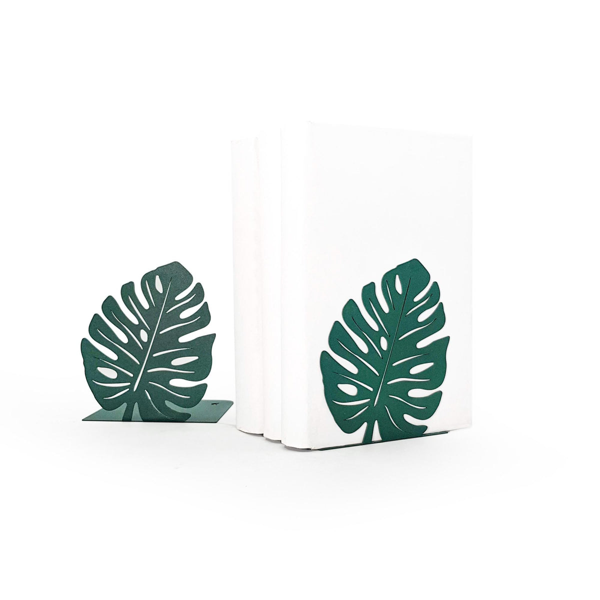 Monstera Leaf Metal Bookends – green – laser-cut steel, photo 3