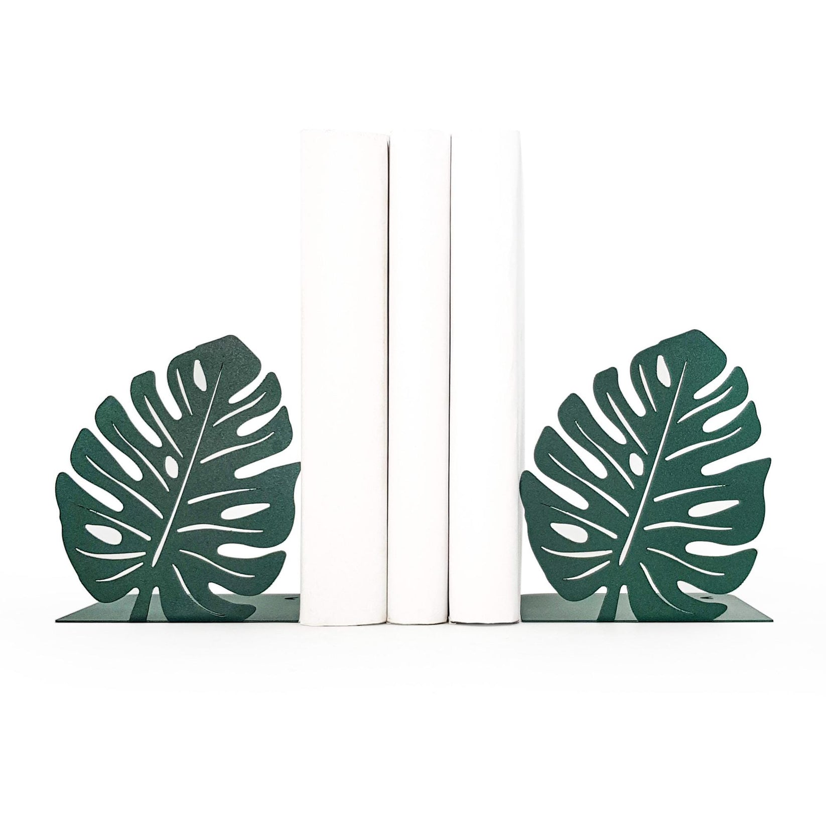 Monstera Leaf Metal Bookends – green – laser-cut steel, photo 1