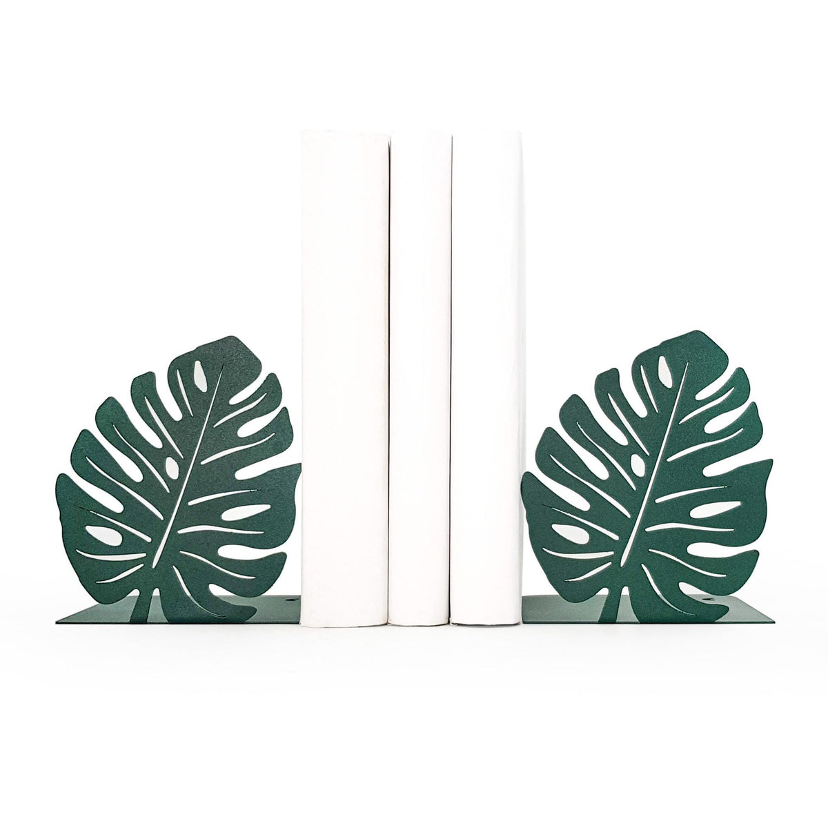 Monstera Leaf Metal Bookends – green – laser-cut steel, photo 1