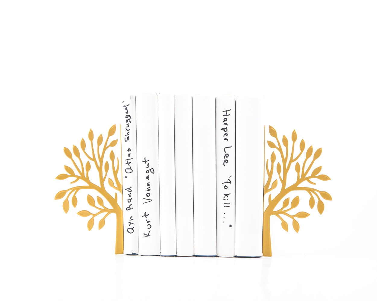 Metal Tree Bookends – golden – laser-cut steel, photo 1
